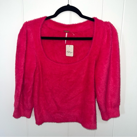 NWT Free People Hot Pink Fuzzy Sweater Medium - Picture 1 of 5